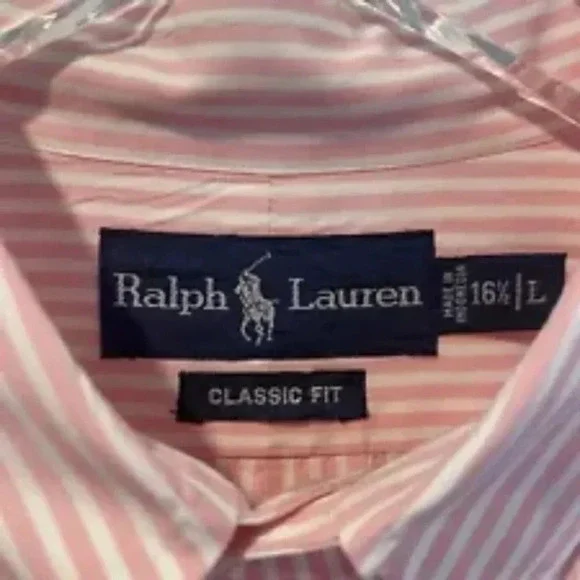 Polo Ralph Lauren Pink Striped Button Up Pony Dress Shirt Mens 16.5 Large (1175) - Picture 4 of 5